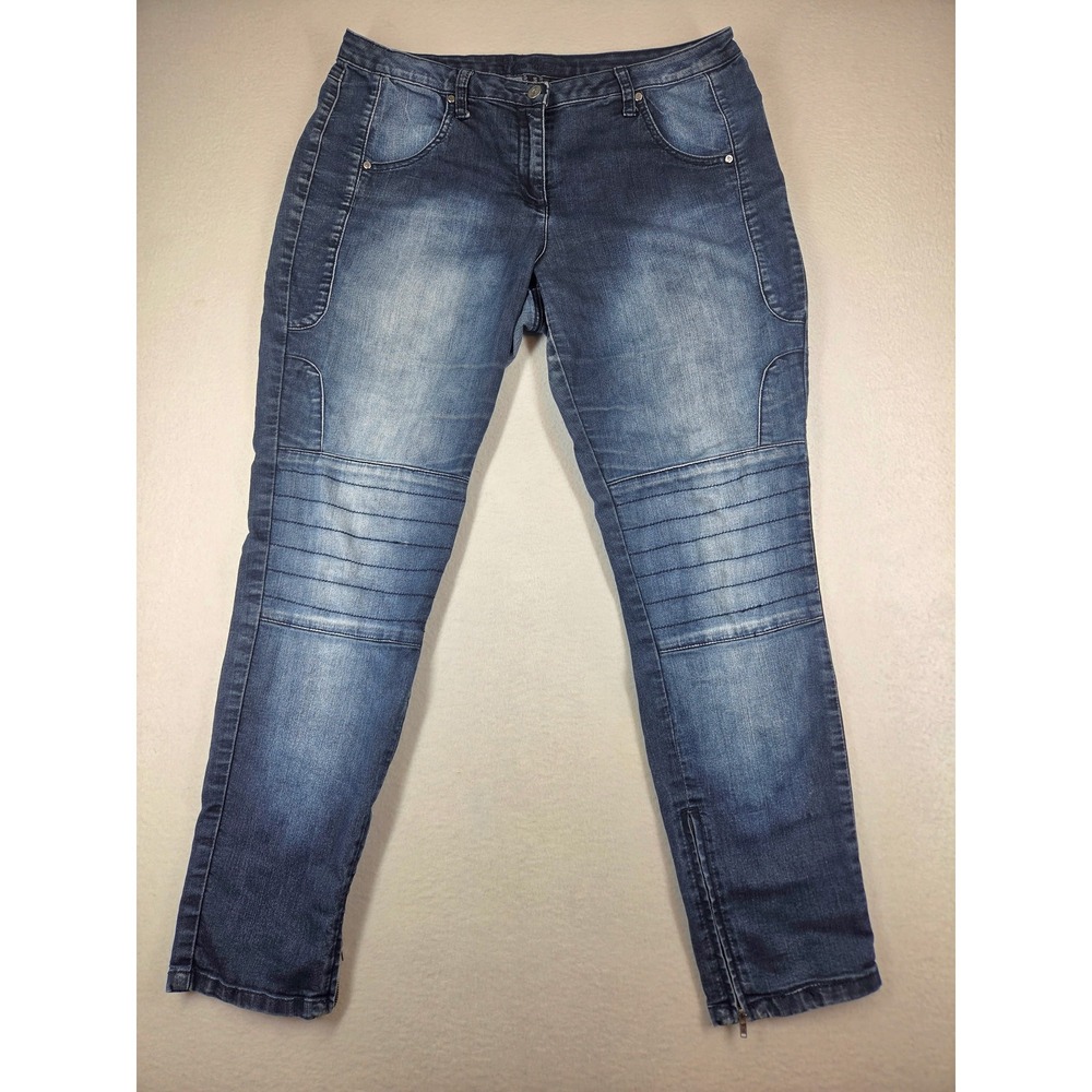 Bisou Bisou Michele Bohbot Moto Jeans Blue Denim Ankle Zip Size 12 RN93677